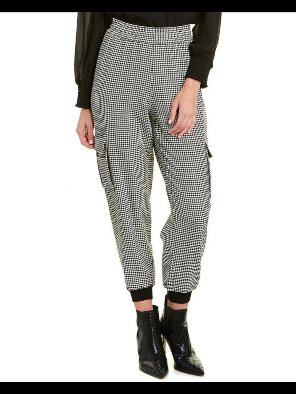 Alice + Olivia Black and White Houndstooth Cargo Joggers